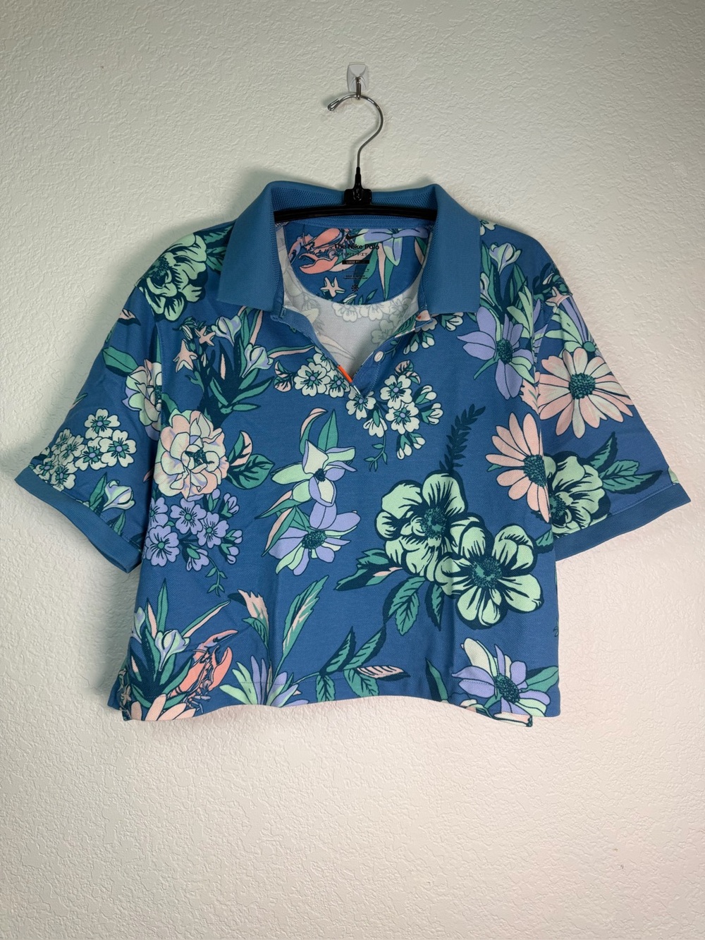 Nike Women’s Golf Blue Floral Cropped Polo Top, Size M